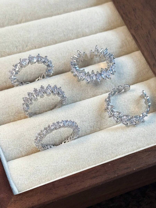 SHEIN طقم 5 خواتم نحاسية قابلة للتعديل بزركونيا هندسية