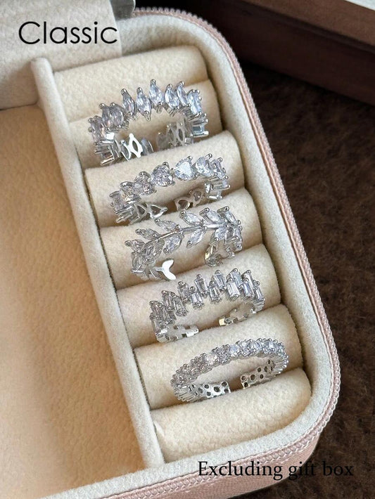 SHEIN طقم 5 خواتم نحاسية قابلة للتعديل بزركونيا هندسية