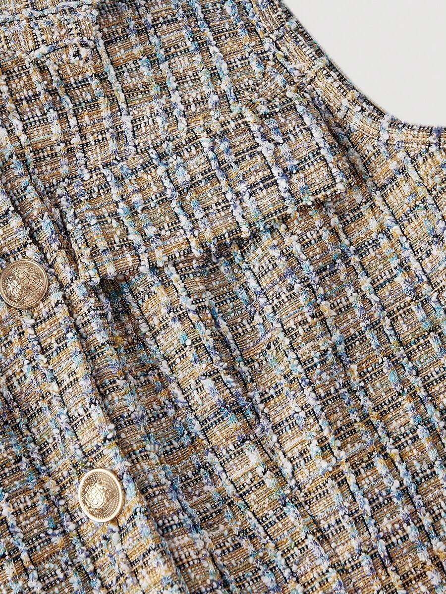 SHEIN MOD فستان قصير بدون أكمام بطبعة هندسية وأزرار بتصميم بليزر