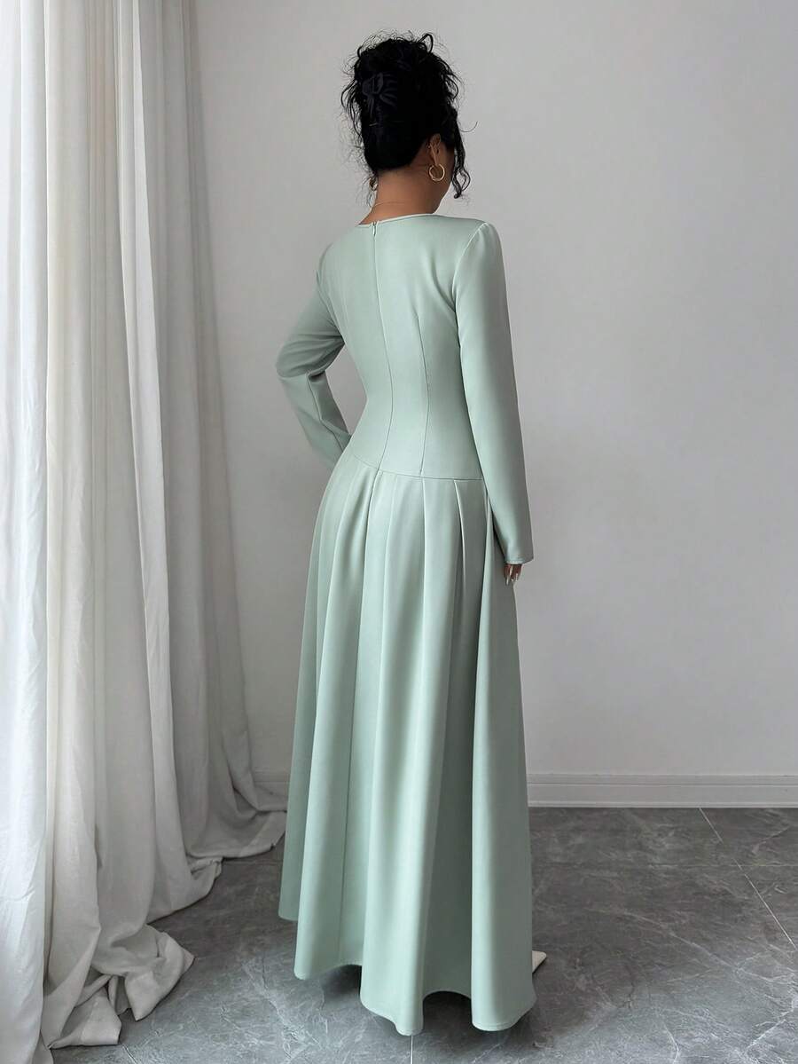 SHEIN Elenzya فستان أنيق بتصميم من الراين الأخضر