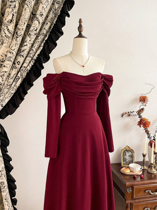 SHEIN Vintamour فستان عنابي طويل مع جيوب