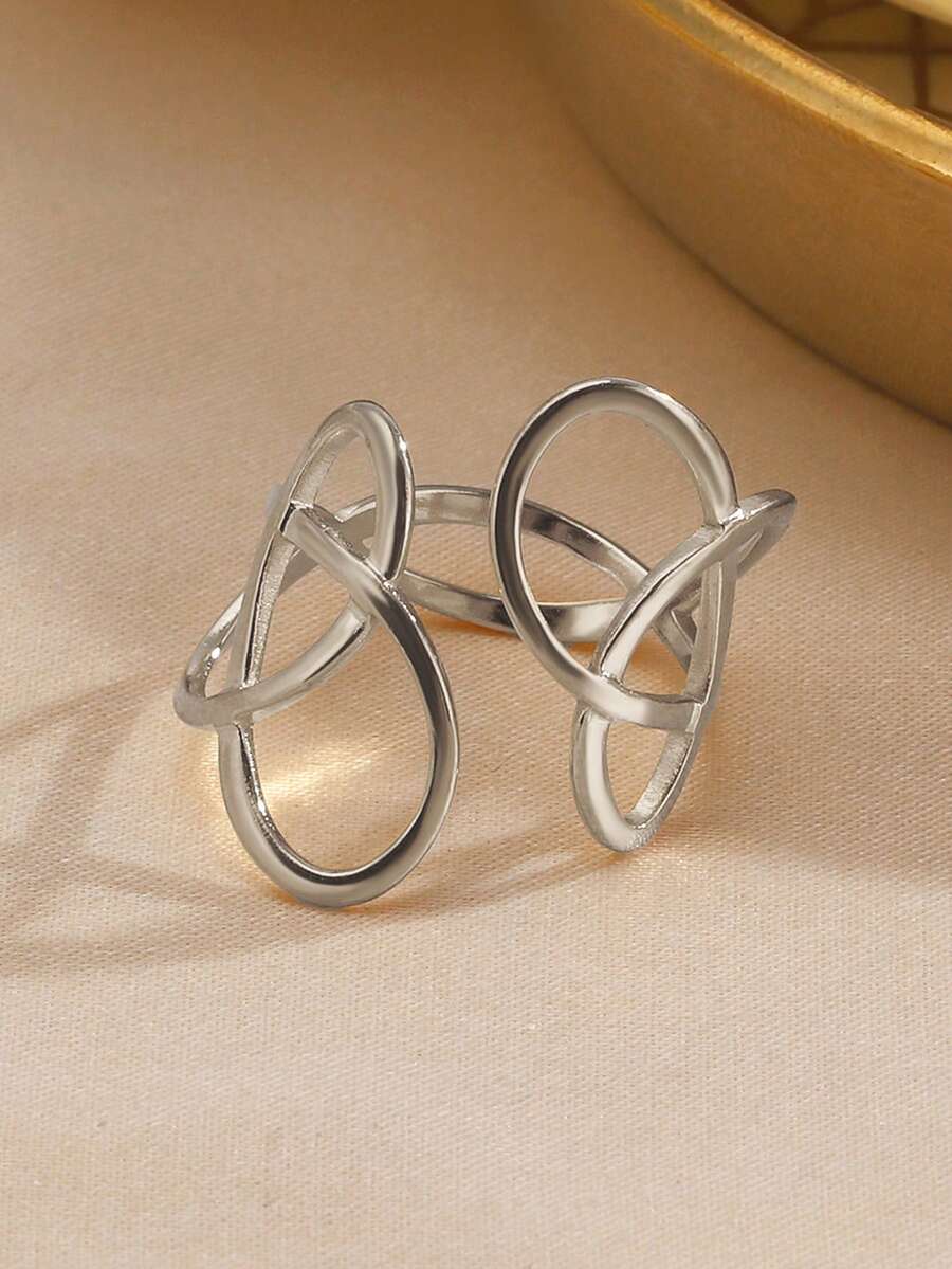 SHEIN خاتم مفتوح ستانلس ستيل بتصميم هندسي بسيط