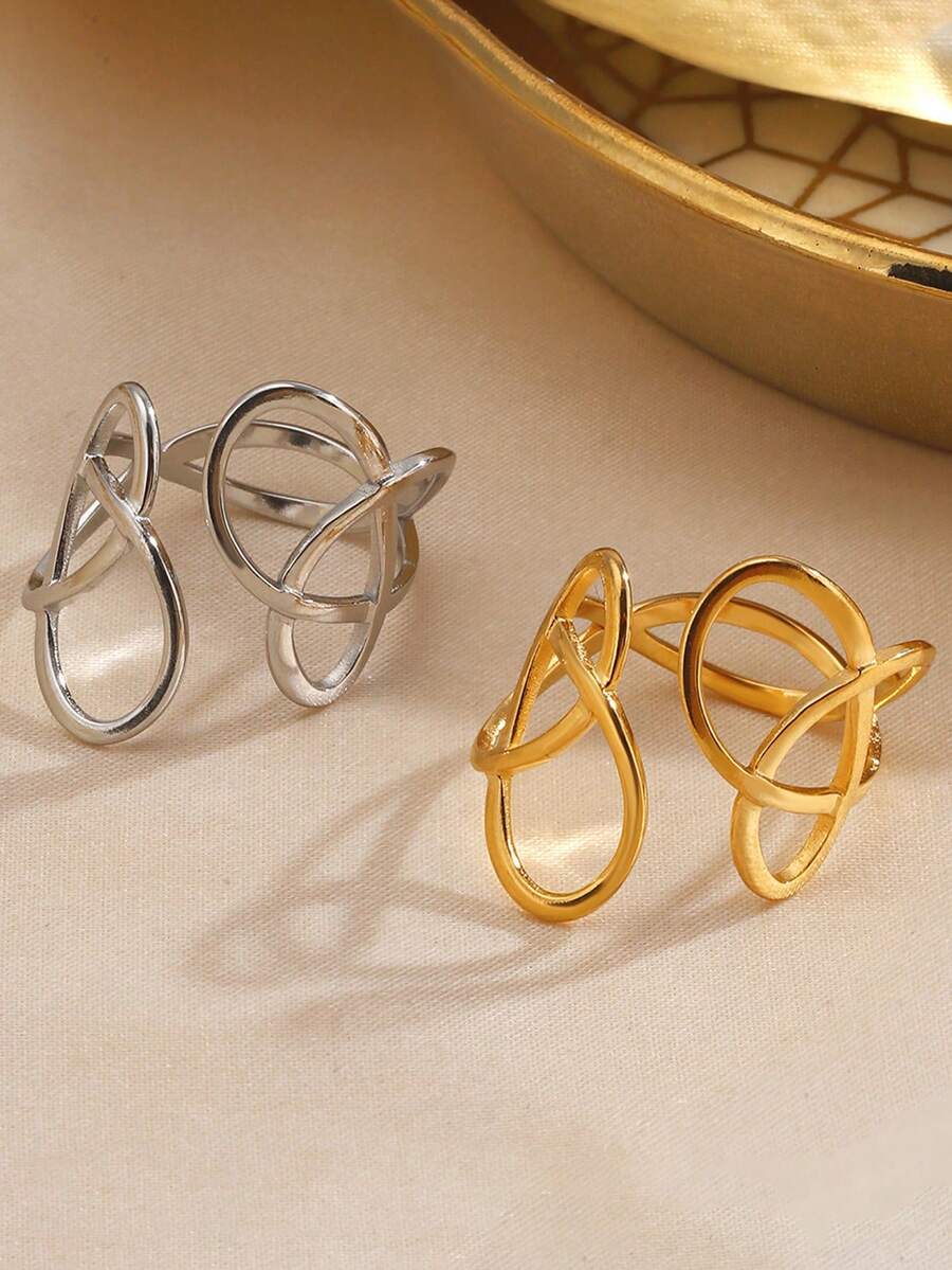 SHEIN خاتم مفتوح ستانلس ستيل بتصميم هندسي بسيط