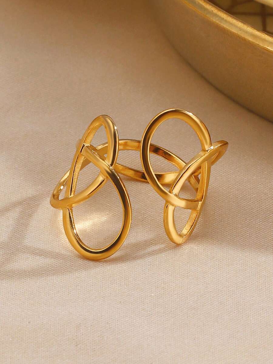 SHEIN خاتم مفتوح ستانلس ستيل بتصميم هندسي بسيط