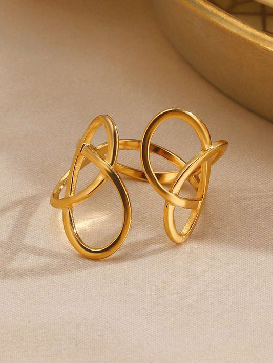 SHEIN خاتم مفتوح ستانلس ستيل بتصميم هندسي بسيط