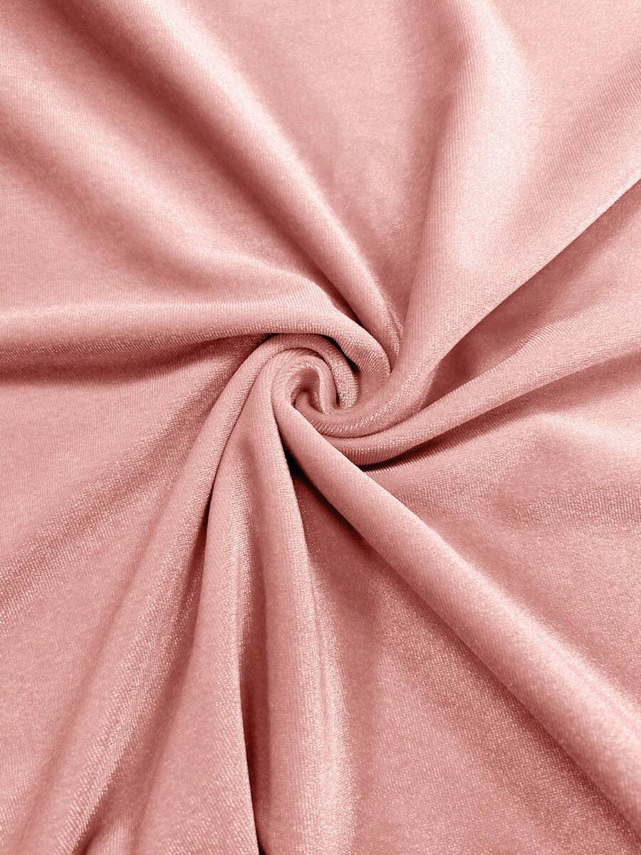 SHEIN Elenzga فستان ماكسي وردي بأكمام دانتيل مخملية وزهور على الكتف