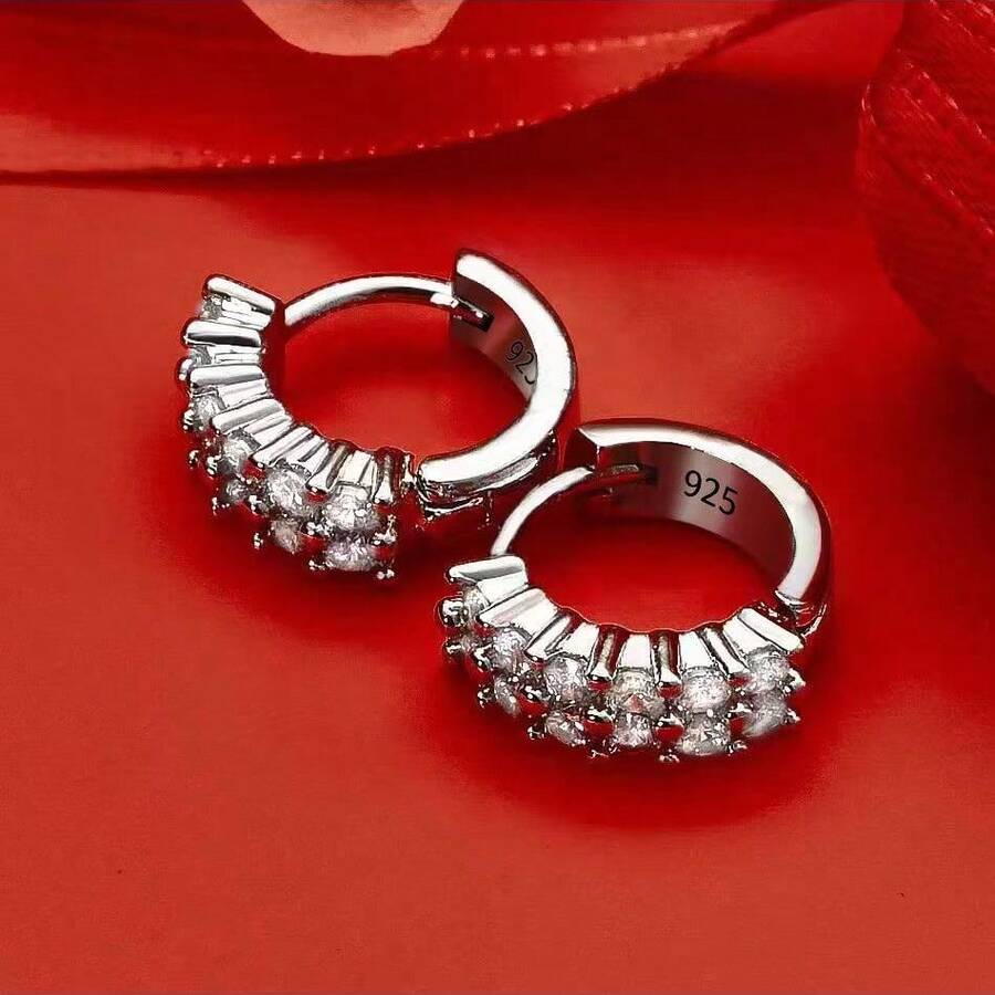 SHEIN زوج أقراط إبرة مطلية بالفضة عيار 925 بزخرفة زهرة كريستال زركونيا