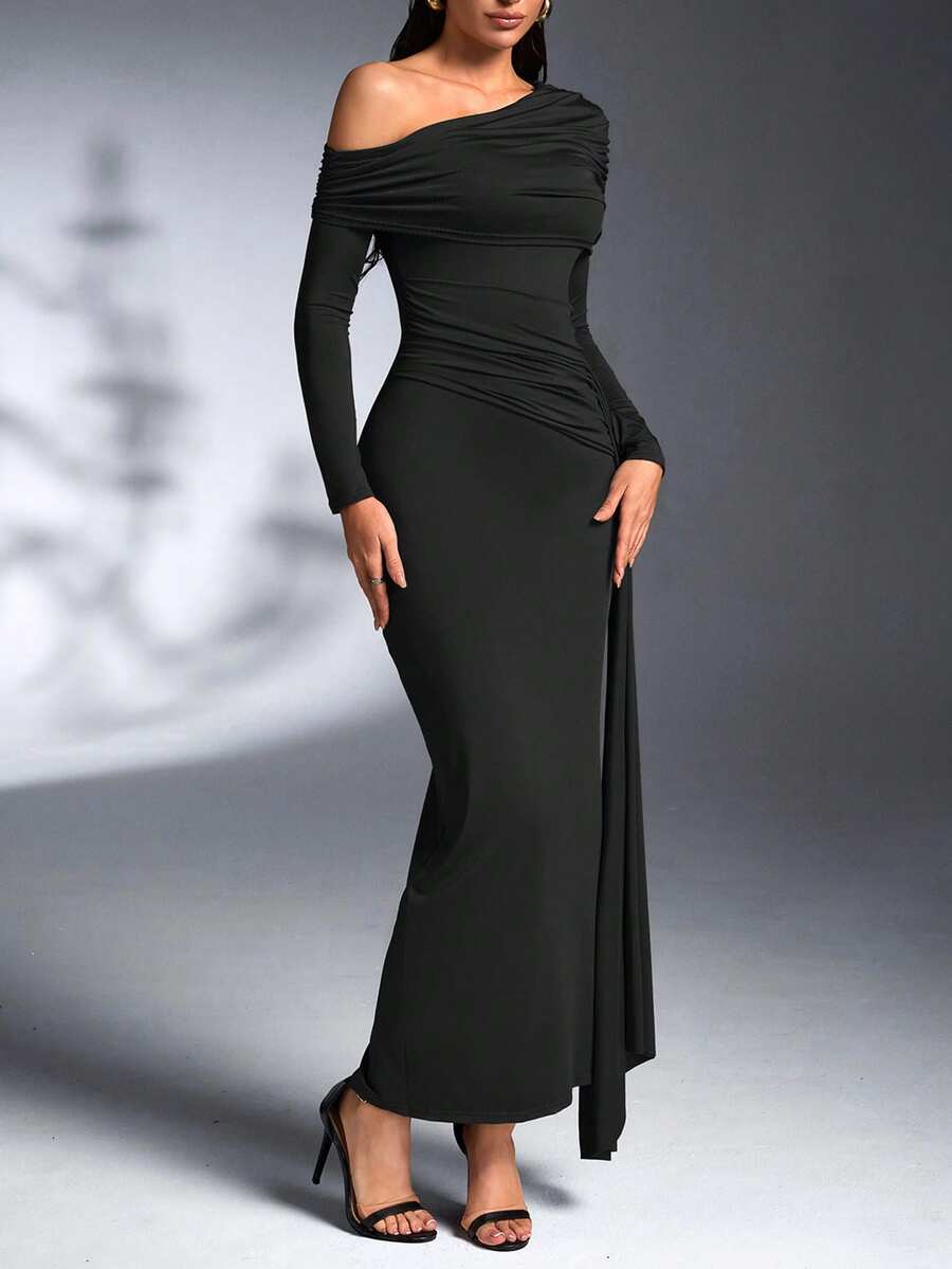 SHEIN Articat فستان حفلات أسود طويل بقصة ضيقة