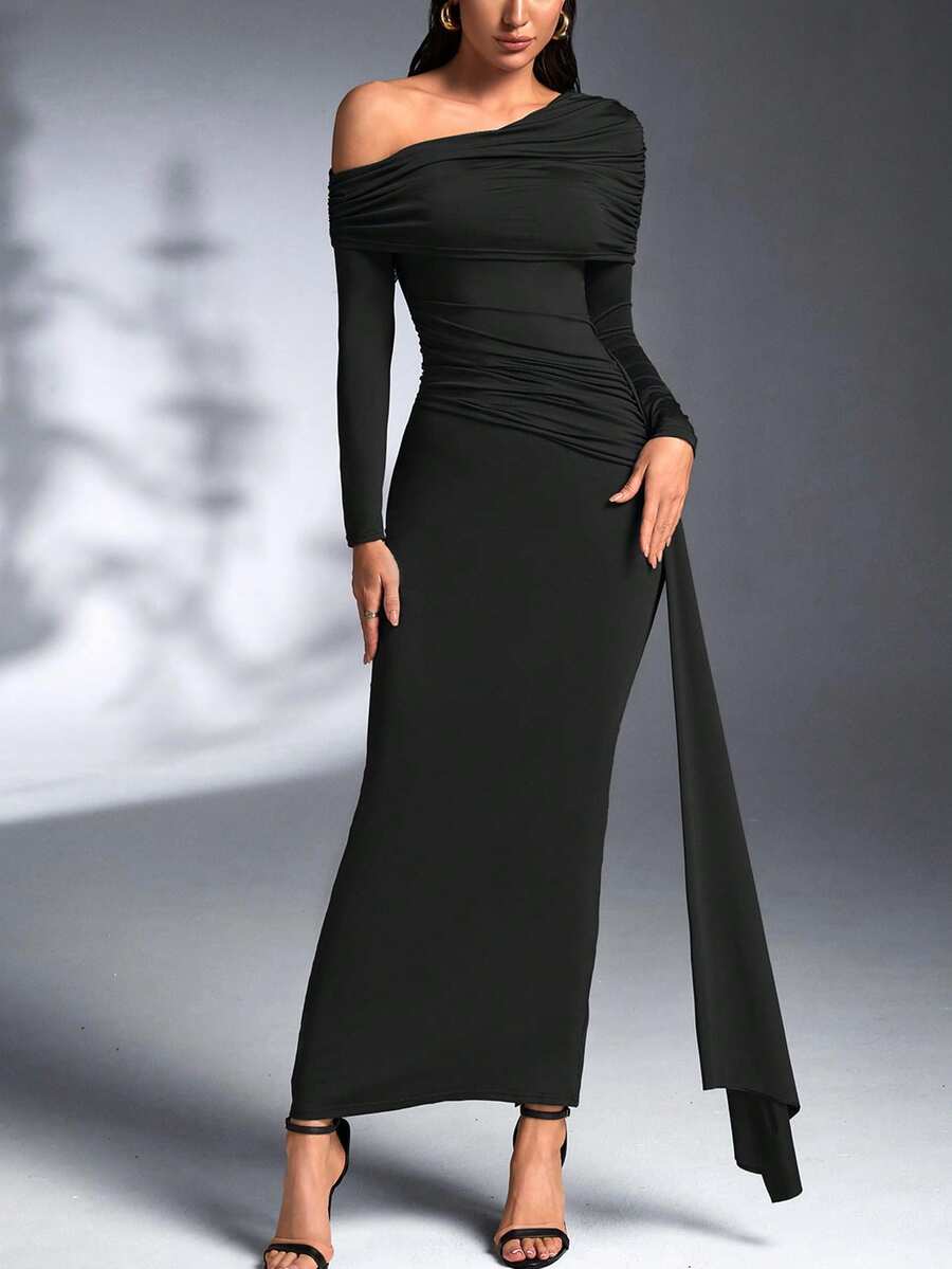 SHEIN Articat فستان حفلات أسود طويل بقصة ضيقة