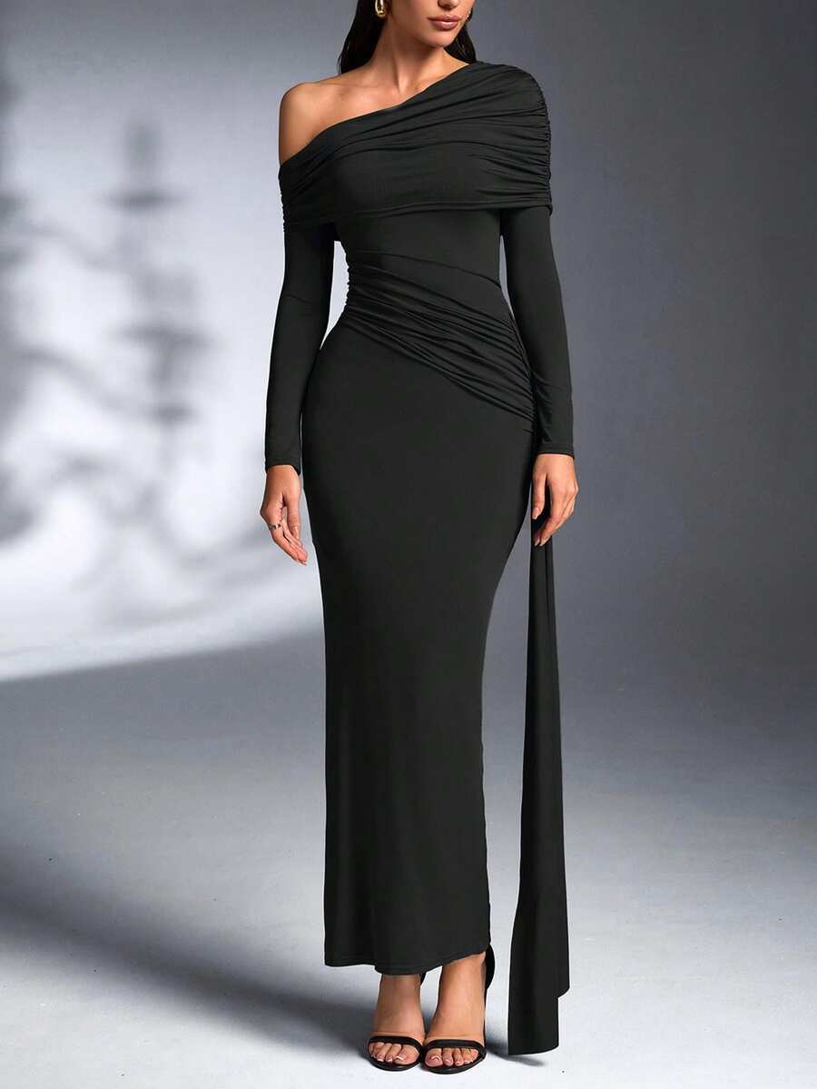 SHEIN Articat فستان حفلات أسود طويل بقصة ضيقة