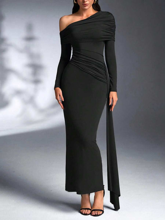 SHEIN Articat فستان حفلات أسود طويل بقصة ضيقة