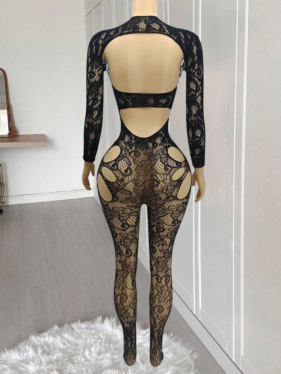 SHEIN ChaseTheNight بدلة شبكية مثيرة شفافة سوداء