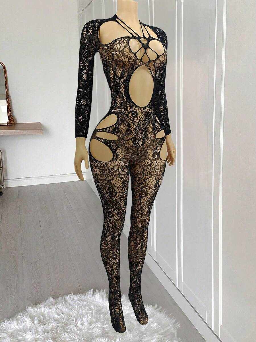 SHEIN ChaseTheNight بدلة شبكية مثيرة شفافة سوداء