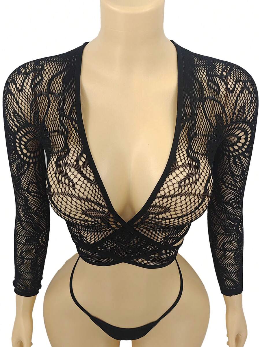 SHEIN PetitDoll مجموعة 4 قطع ملابس داخلية شبكية وجوارب