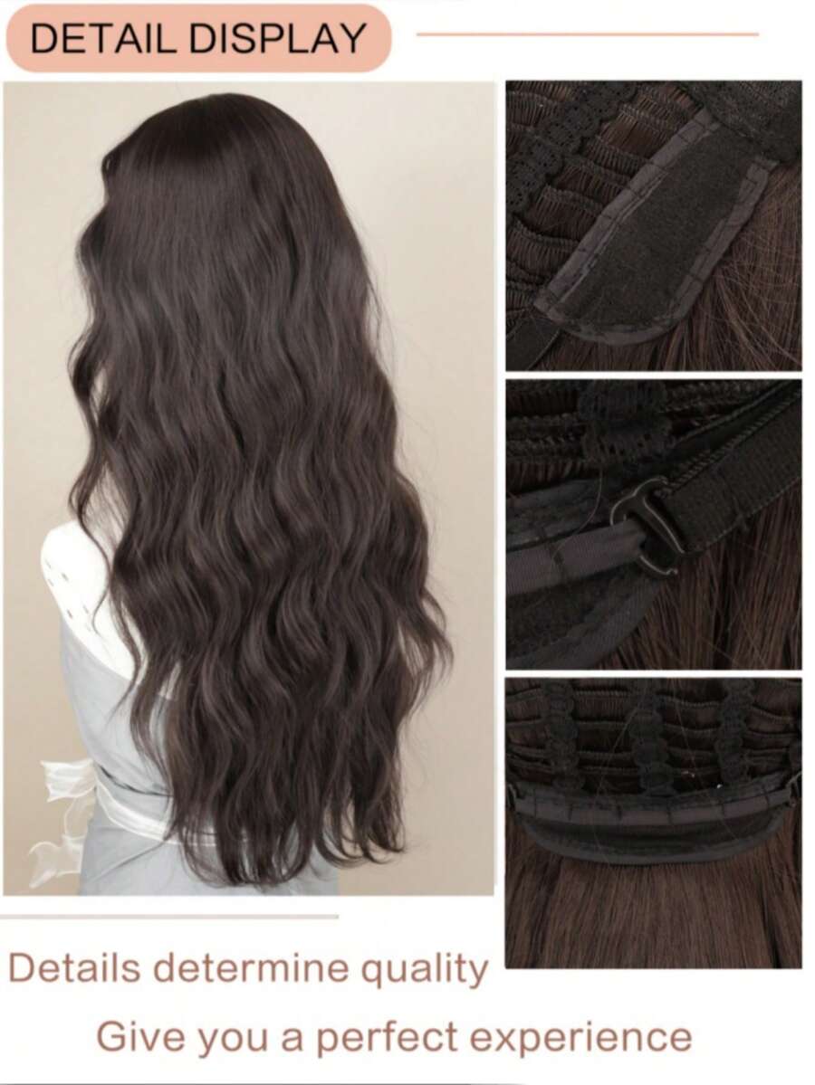 SHEIN طقم باروكة أمامية شعر صناعي 24 بوصة أسود بني