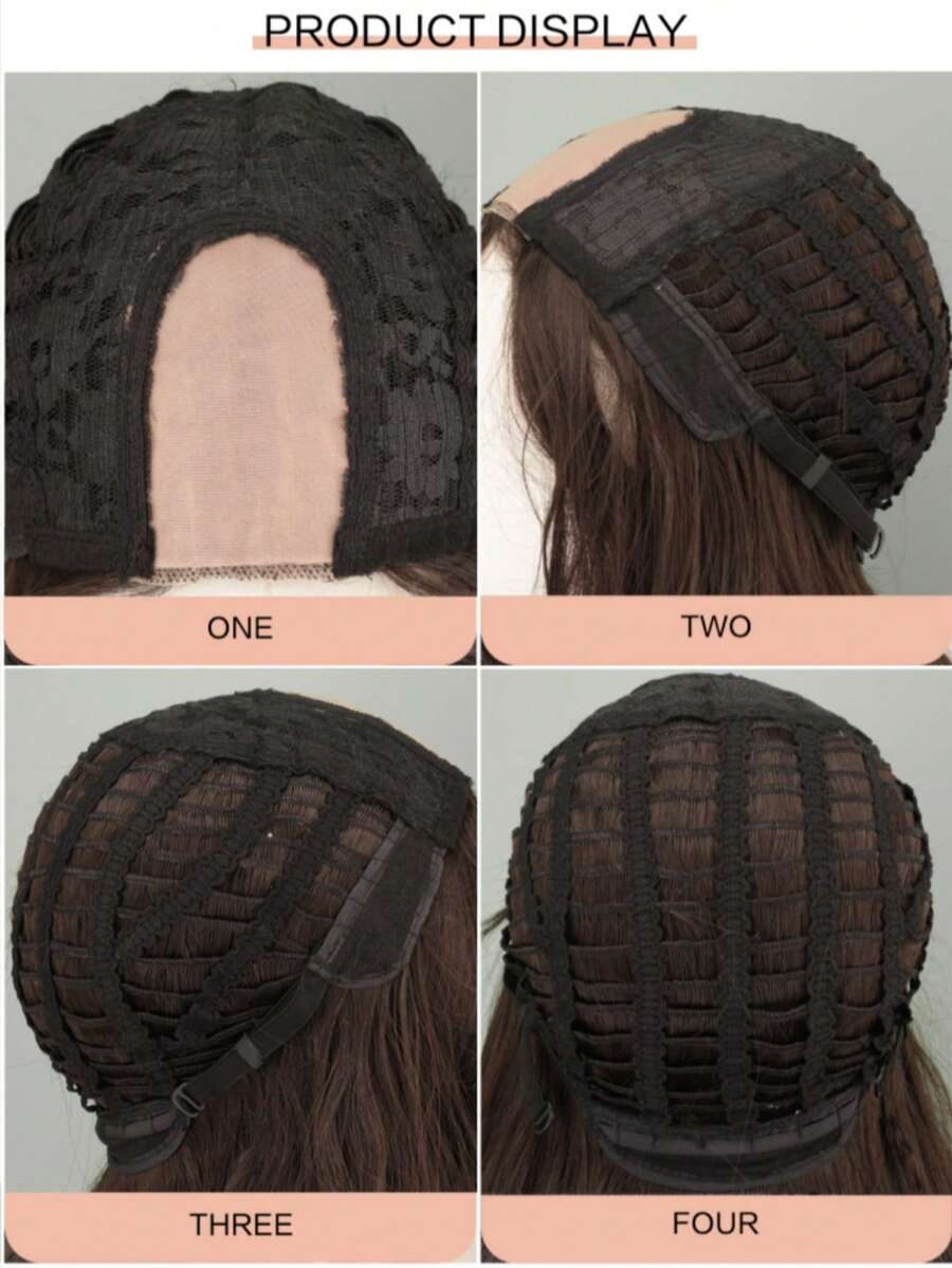 SHEIN طقم باروكة أمامية شعر صناعي 24 بوصة أسود بني