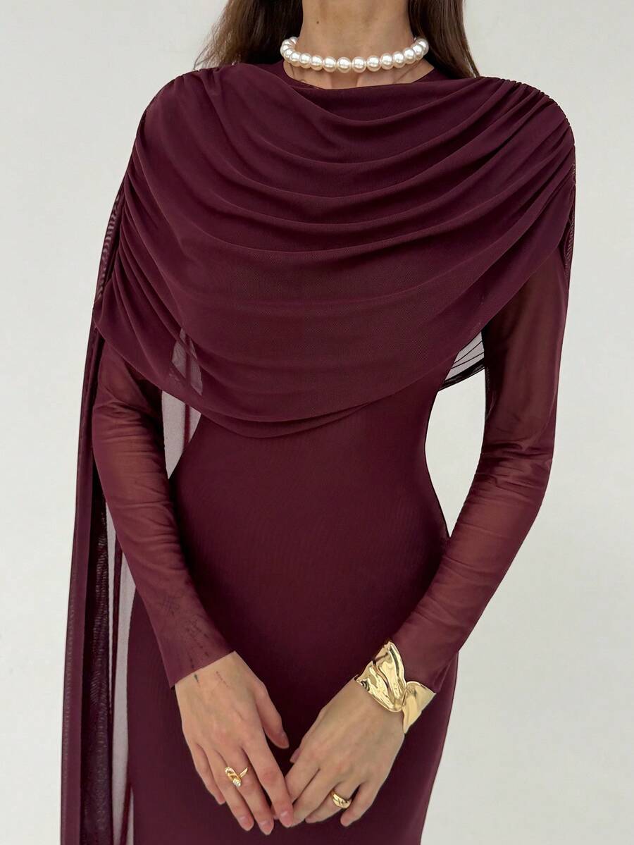 SHEIN Aloruh فستان ارجواني ضيق بأكمام طويلة مكشكشة