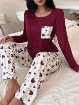 SHEIN طقم بيجامة بأكمام طويلة وطبعة قلوب