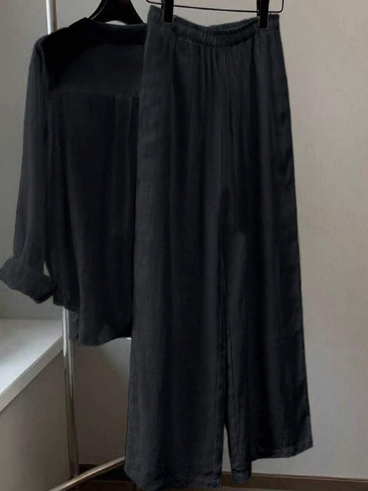 SHEIN Franclia طقم قطعتين من الكتان بتطريز حصان وبنطال بخصر مطاطي
