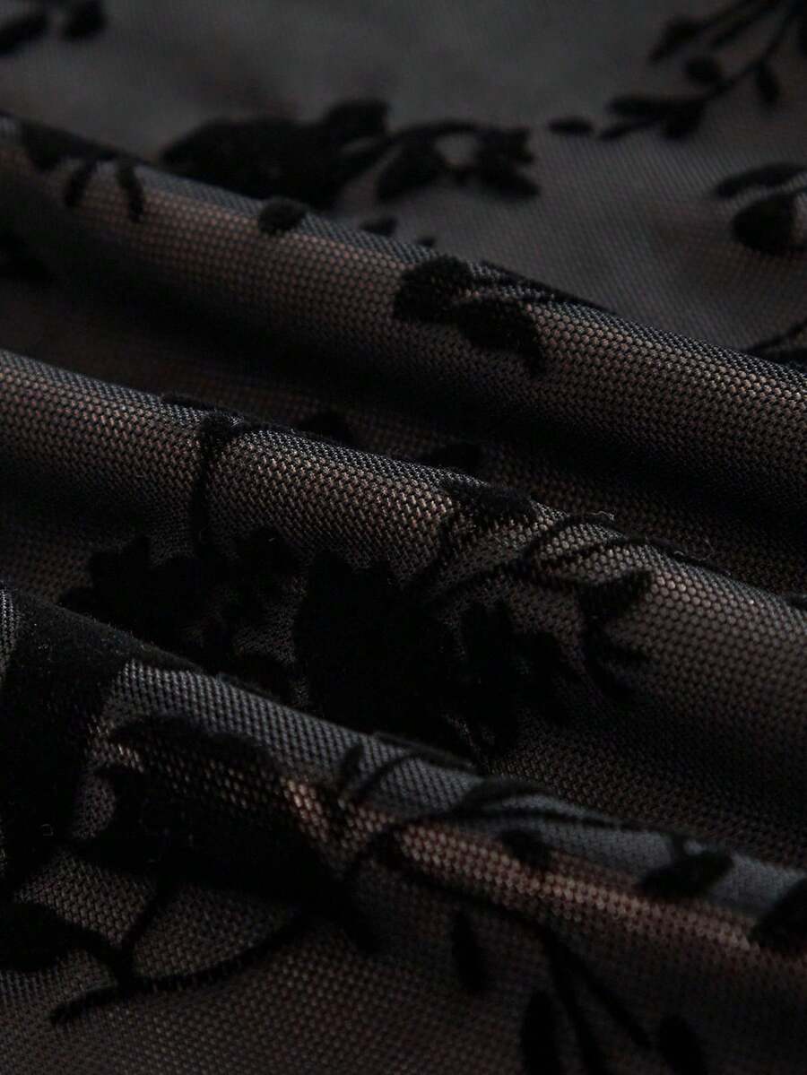 SHEIN MOD فستان أسود طويل ضيق بأكمام واسعة