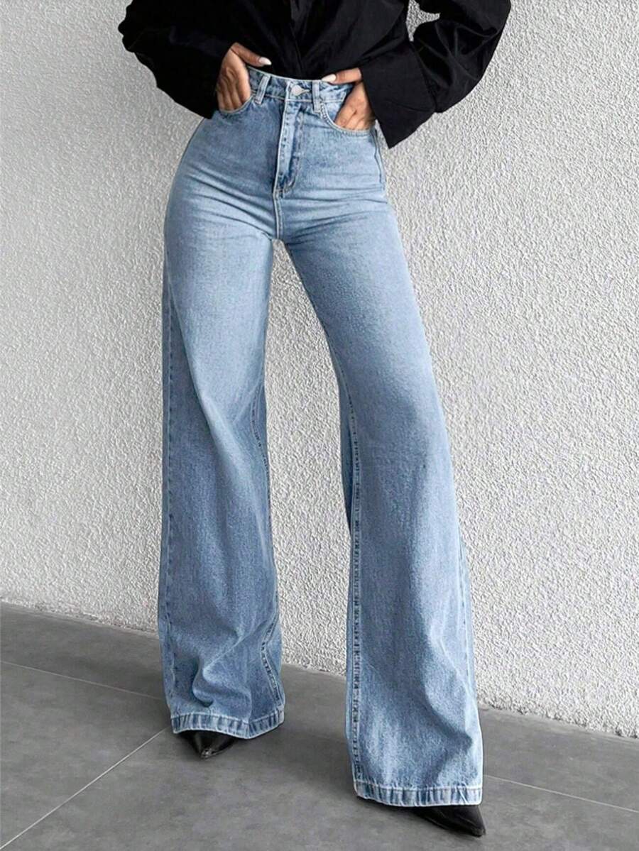 SHEIN بنطال جينز عصري فضفاض واسع الساق