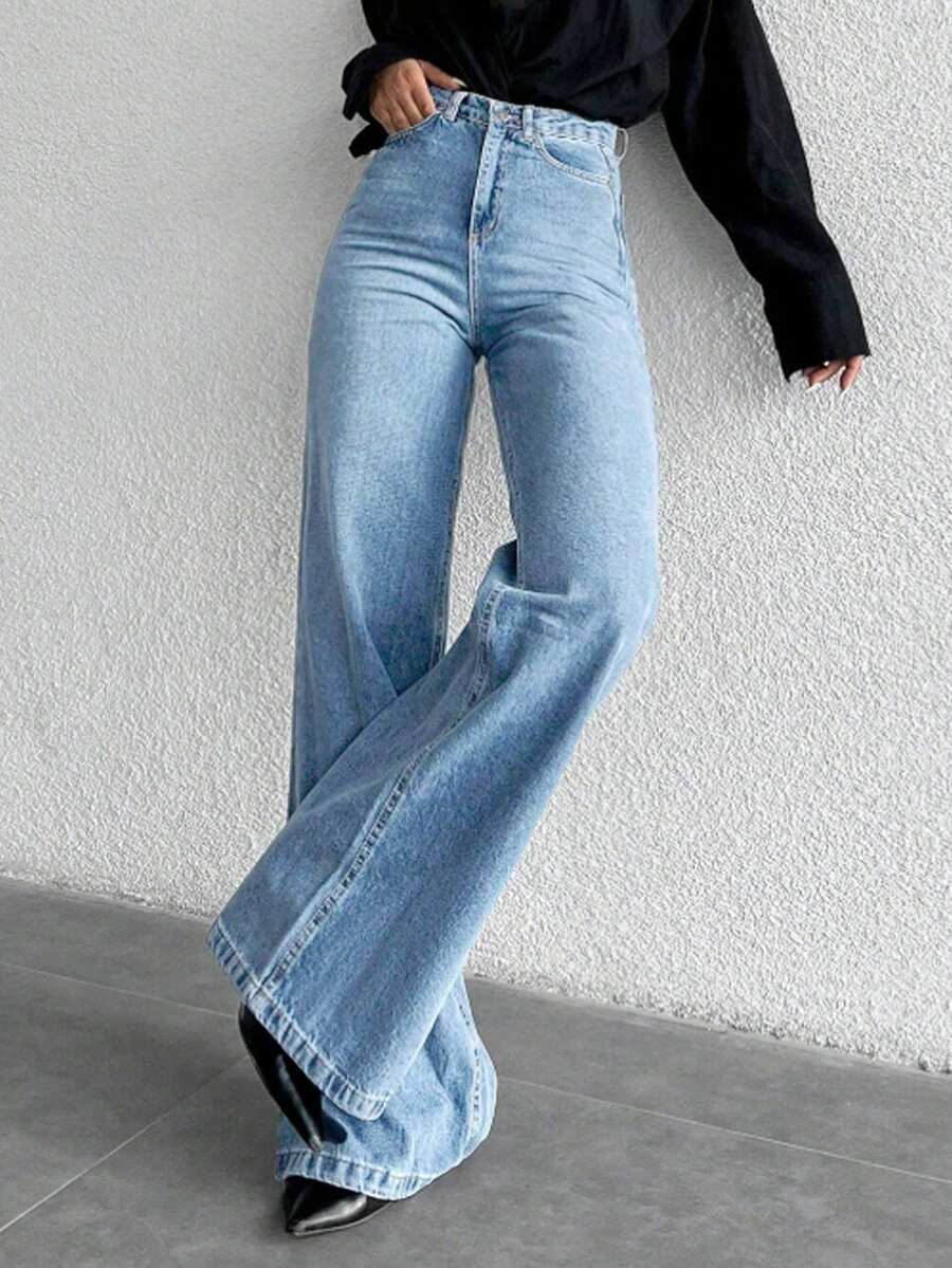 SHEIN بنطال جينز عصري فضفاض واسع الساق