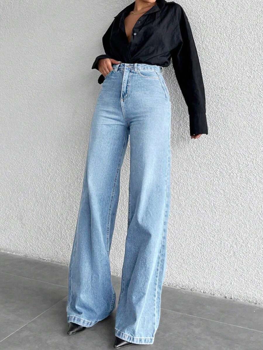 SHEIN بنطال جينز عصري فضفاض واسع الساق