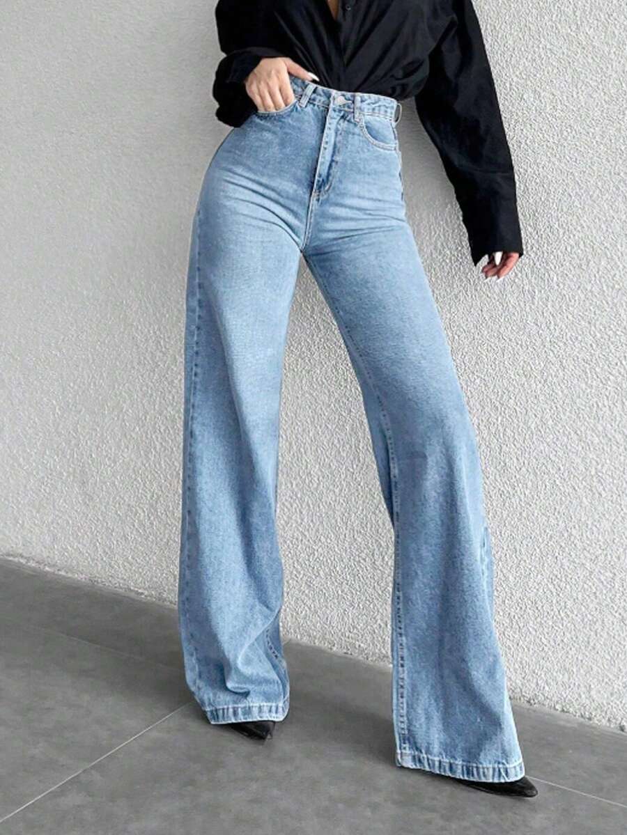 SHEIN بنطال جينز عصري فضفاض واسع الساق