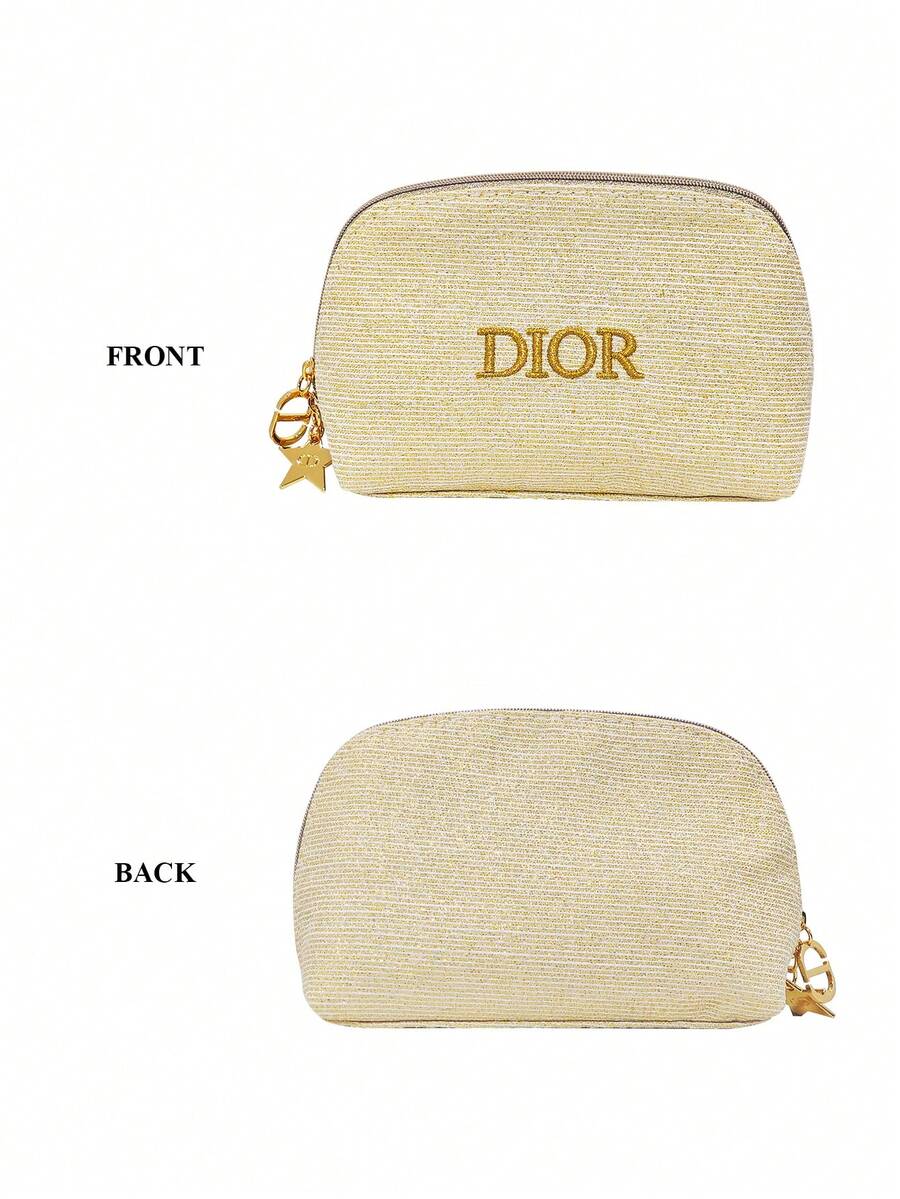 Dior حقيبة مكياج ذهبية بقماش فاخر وشعار ذهبي