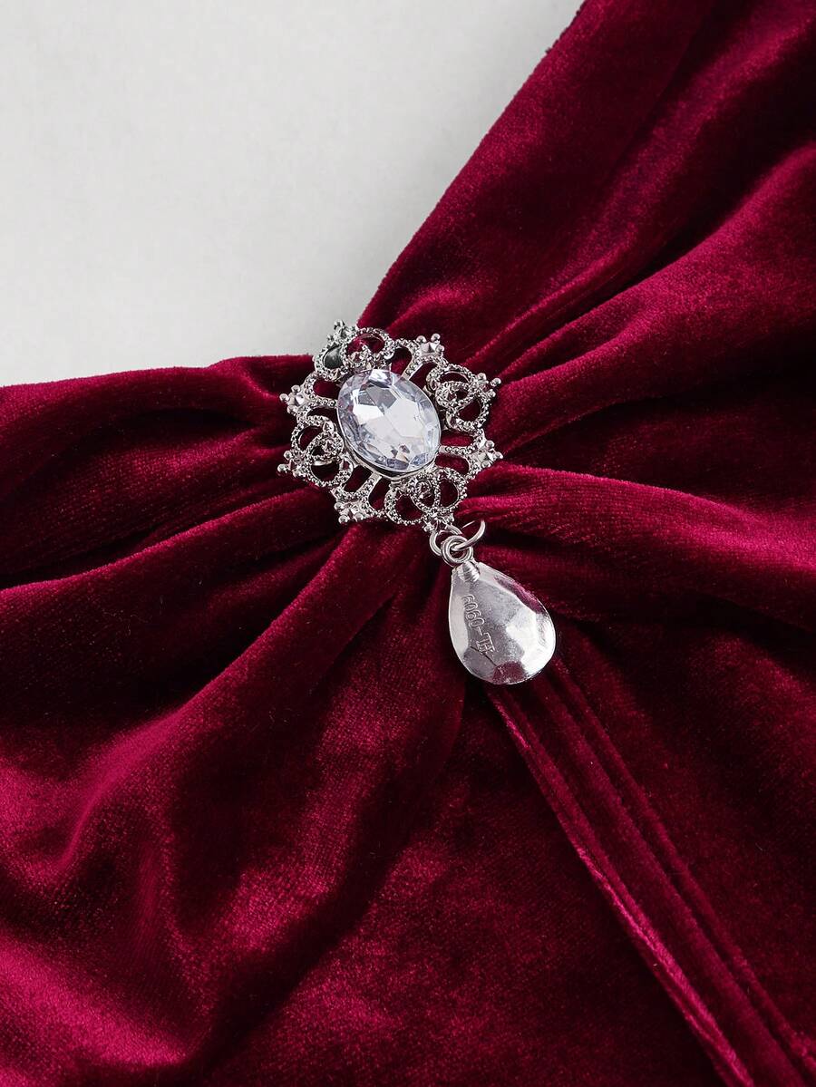 SHEIN MOD فستان حفلة عنابي أنيق مطوي بوردو