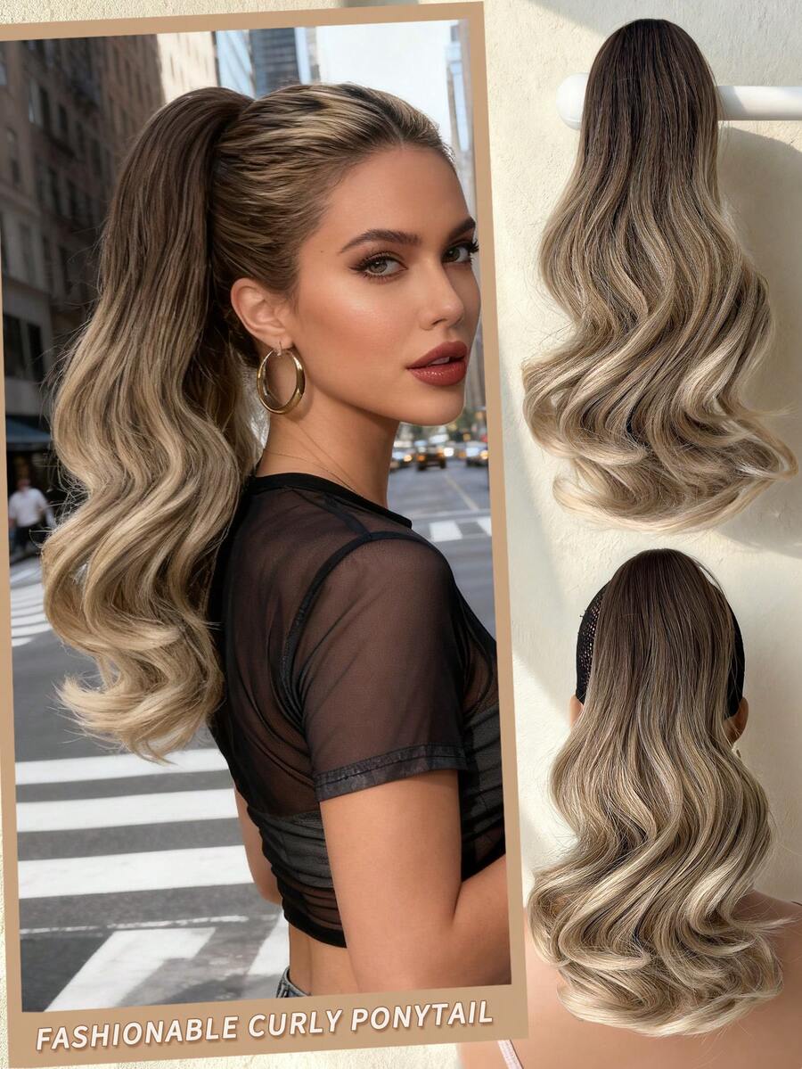 SHEIN باروكة شعر بشكل ذيل حصان قصيرة 12-14 بوصة مموجة