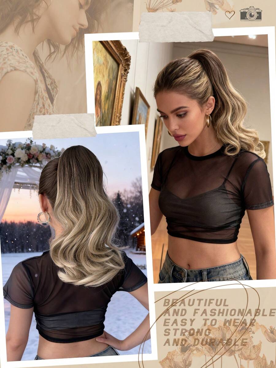 SHEIN باروكة شعر بشكل ذيل حصان قصيرة 12-14 بوصة مموجة