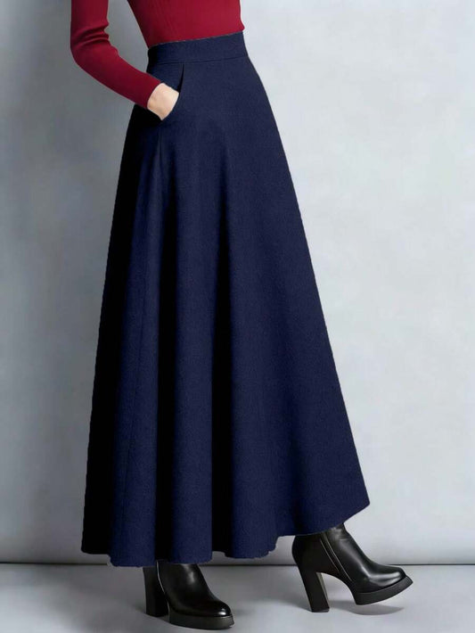 SHEIN تنورة طويلة بخصر عالي بأسلوب كوري بلون أزرق كحلي