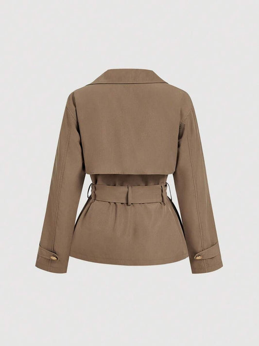 SHEIN MOD معطف ترنش نسائي قصير فضفاض بحزام بلون كاكي