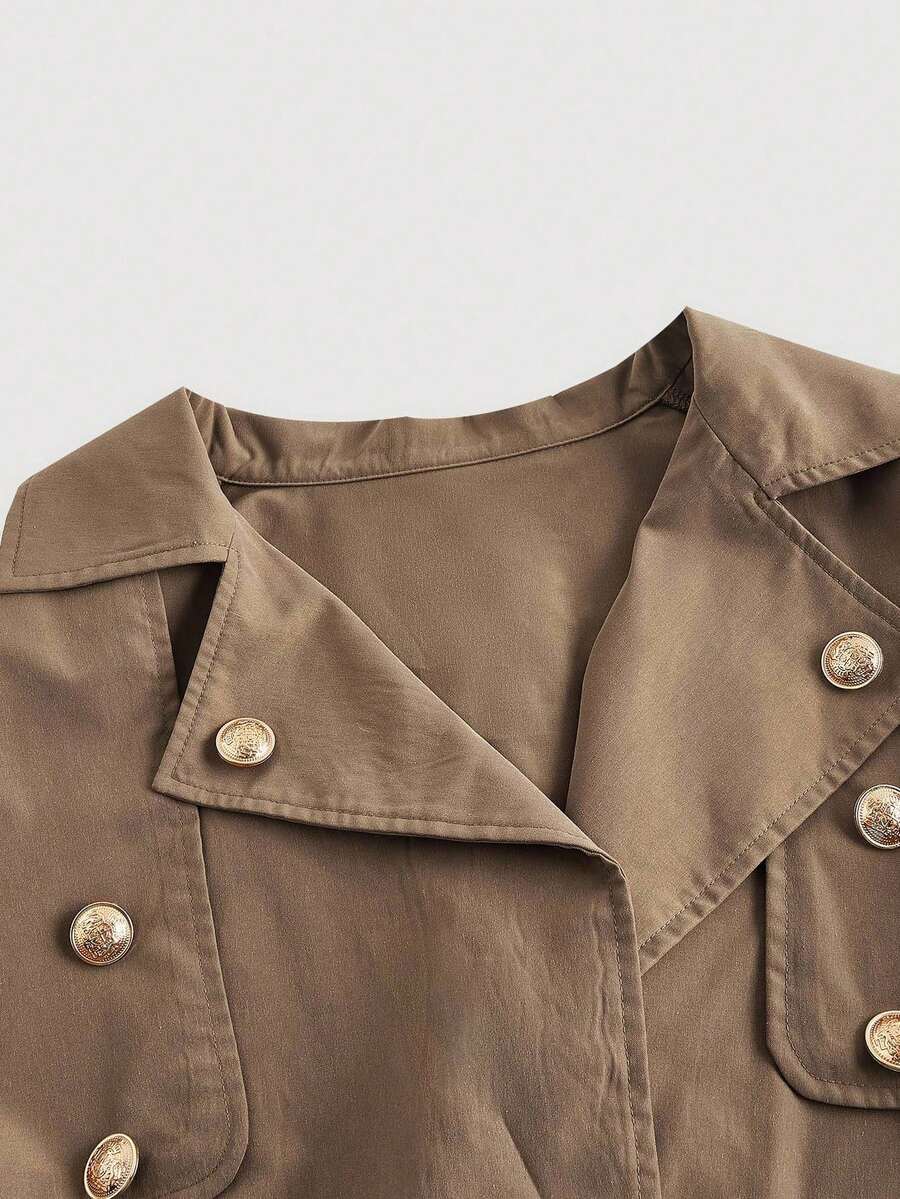 SHEIN MOD معطف ترنش نسائي قصير فضفاض بحزام بلون كاكي