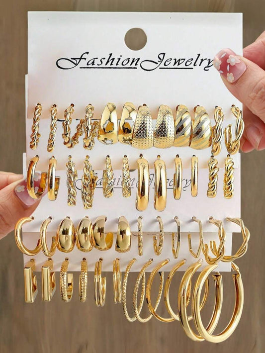 SHEIN طقم 48 أقراط حلقية بوهيمي بانك فينتاج