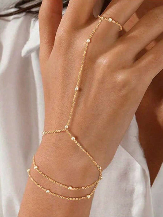 SHEIN سوار ذهبي متعدد الطبقات بسلسلة كرات معدنية