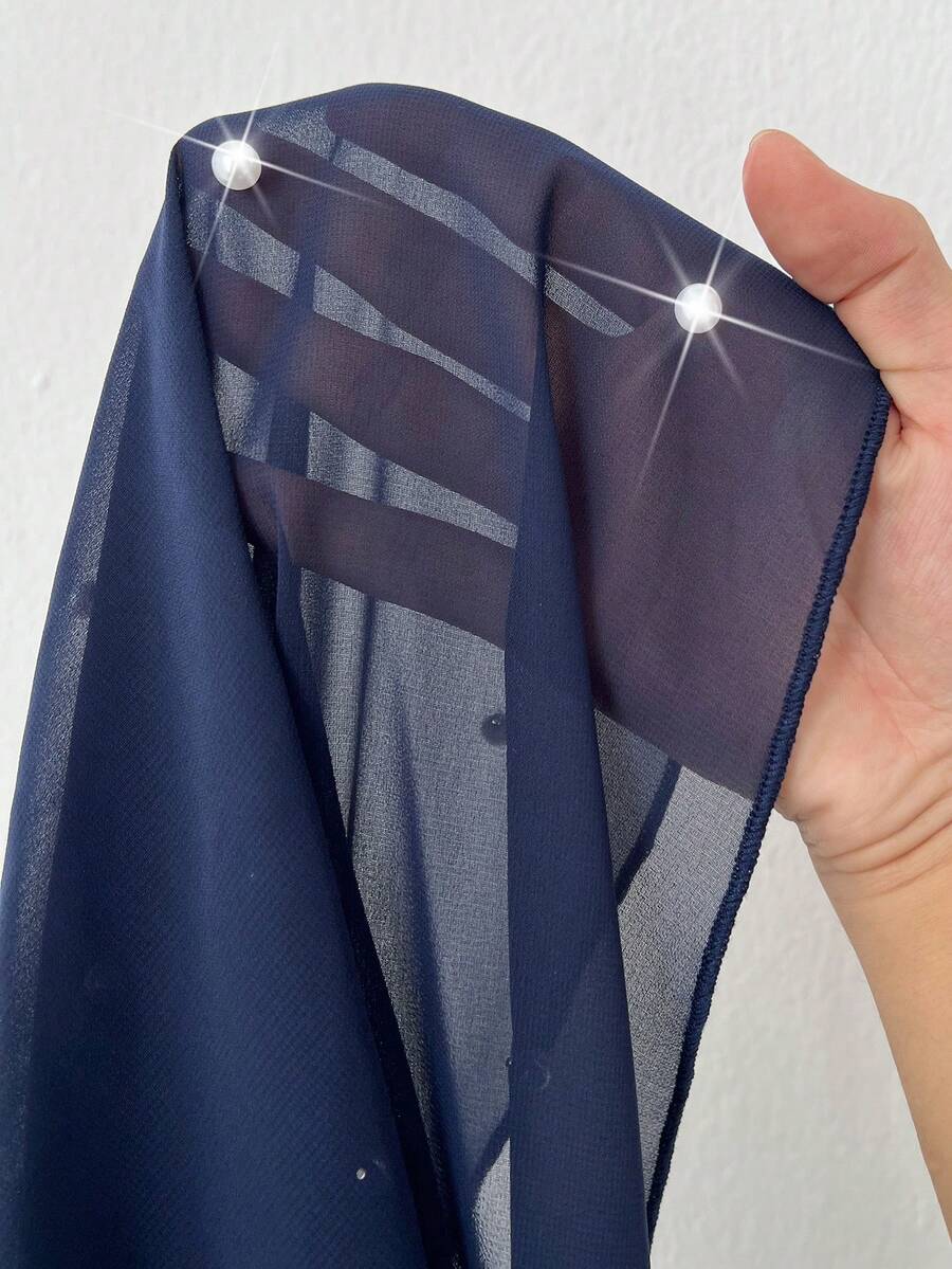 SHEIN Viva Relle فستان شيفون كيب للمقاسات الكبيرة مزين بالألماس بلون أزرق