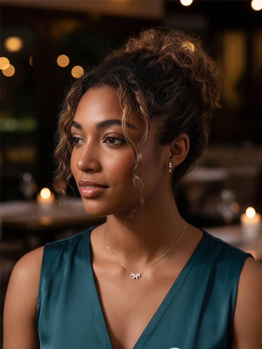 SHEIN طقم 3 قطع قلادة وأقراط دائري بفصوص الراين