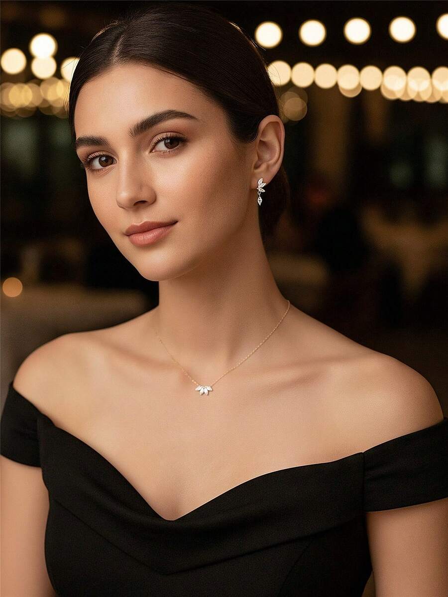 SHEIN طقم 3 قطع قلادة وأقراط دائري بفصوص الراين