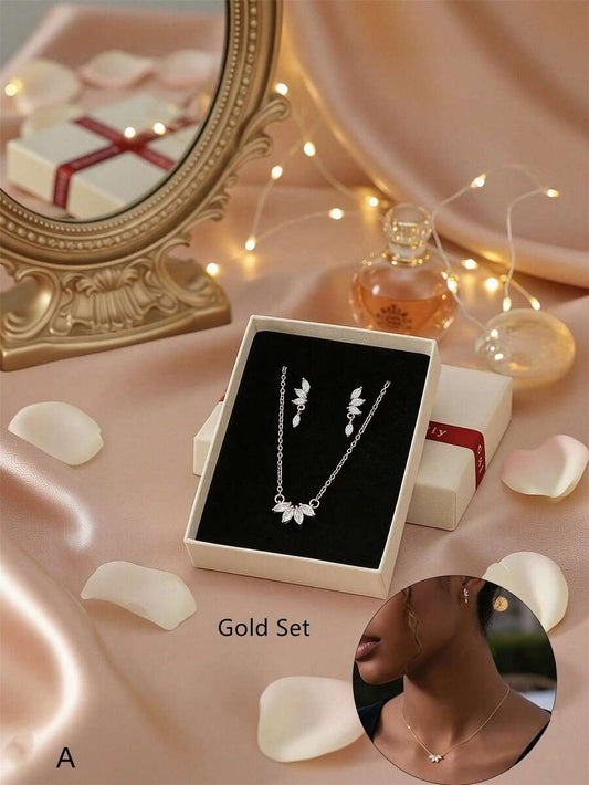 SHEIN طقم 3 قطع قلادة وأقراط دائري بفصوص الراين