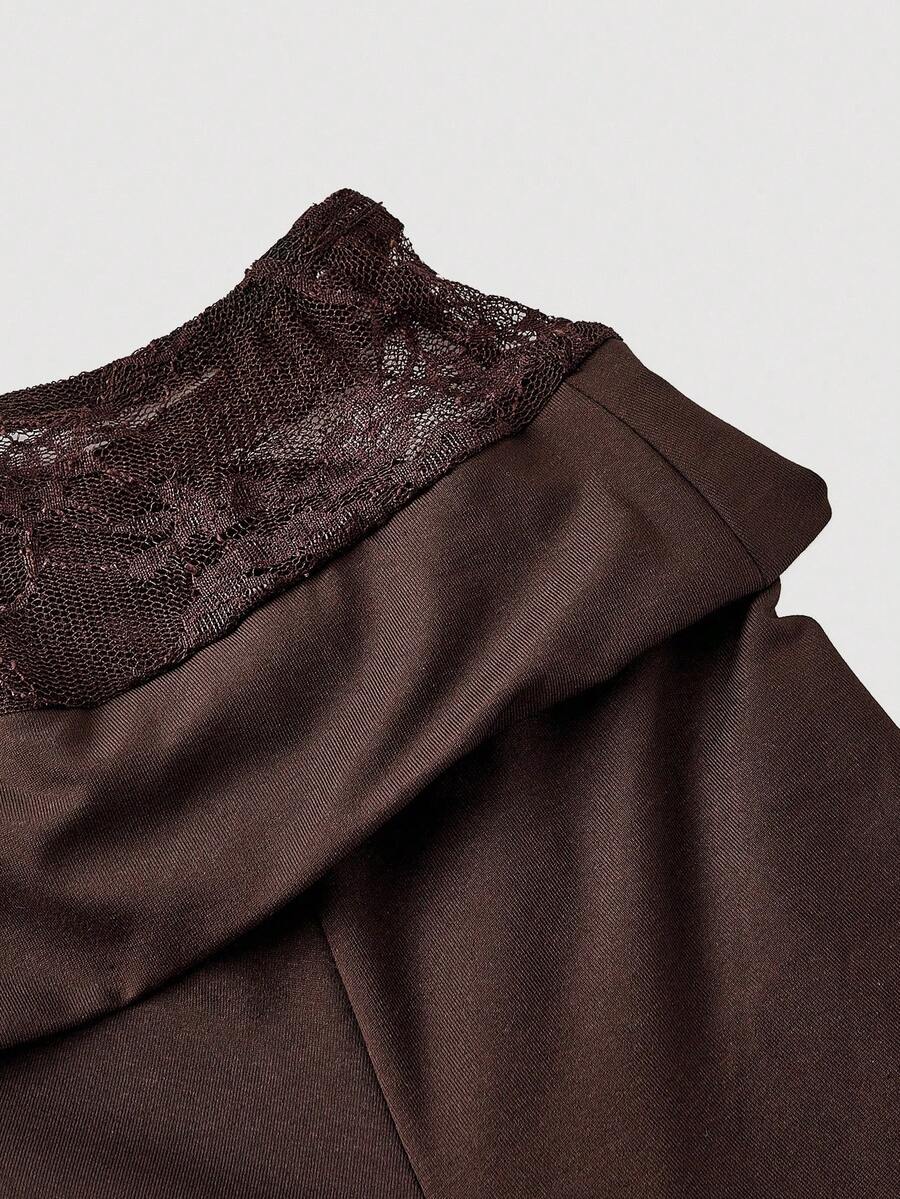 SHEIN MOD فستان للمقاسات الكبيرة بلون بني داكن من الدانتيل