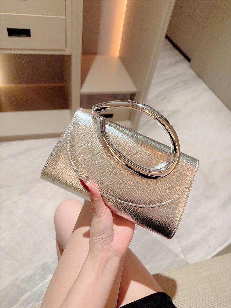 SHEIN حقيبة صغيرة أنيقة مزينة بشريط معدني لامع مع سلسلة