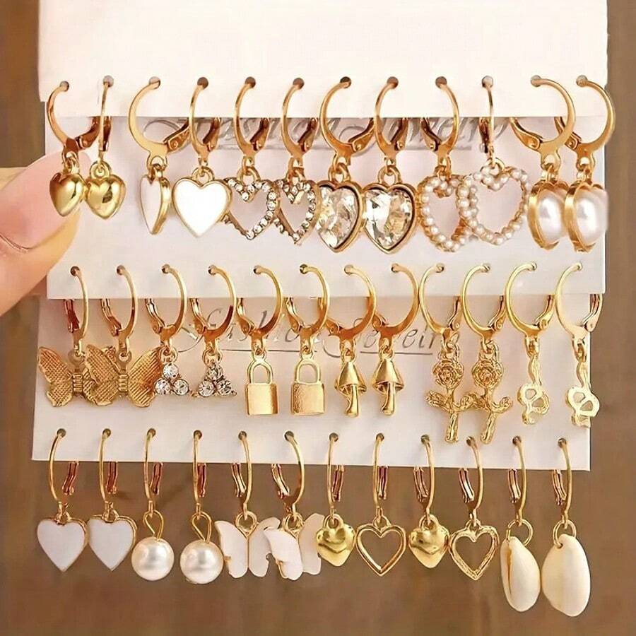 SHEIN أقراط فتاة كرتونية وفراشة وقلب مجوف