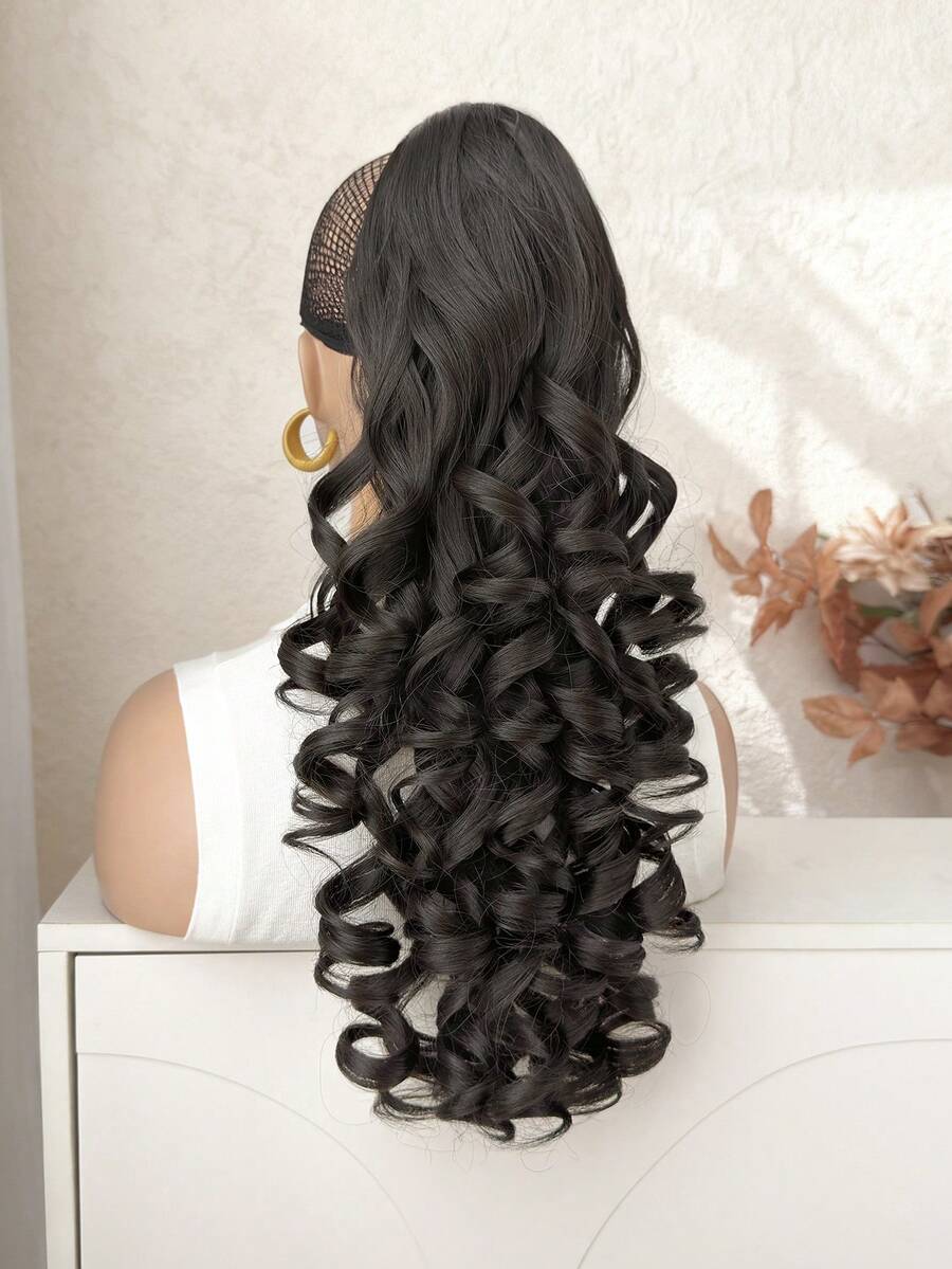 SHEIN باروكة شعر طويل 22 بوصة بلون أسود مموج بمشبك وسحاب