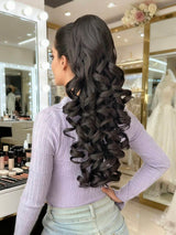 SHEIN باروكة شعر طويل 22 بوصة بلون أسود مموج بمشبك وسحاب