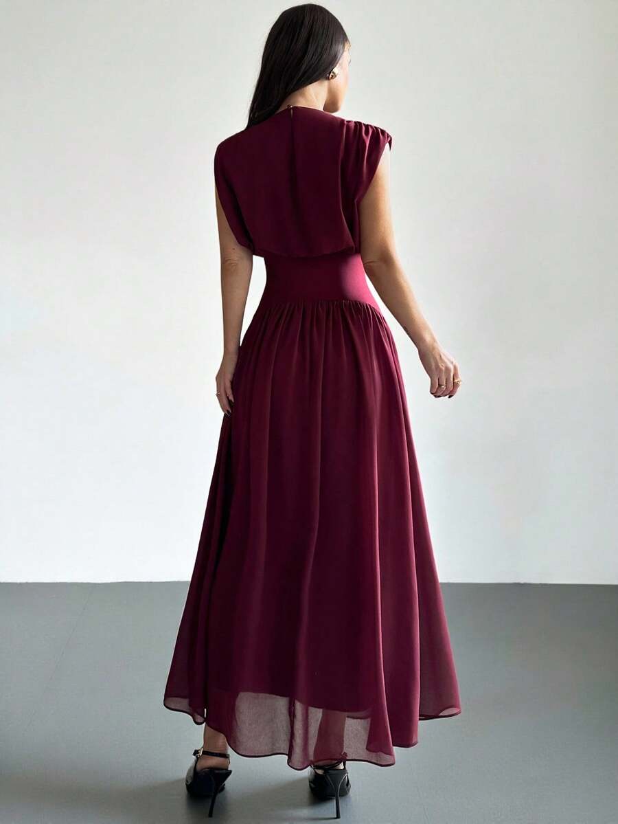 SHEIN Firerie فستان عنابي مطرز بالراين ستون لامع