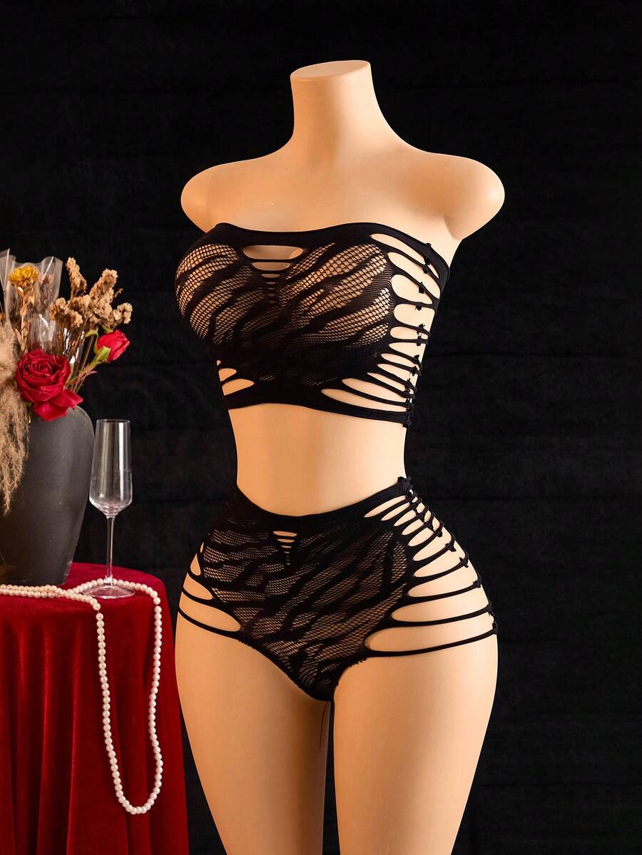 SHEIN ChaseTheNight طقم قطعتين توب شبكي مفتوح