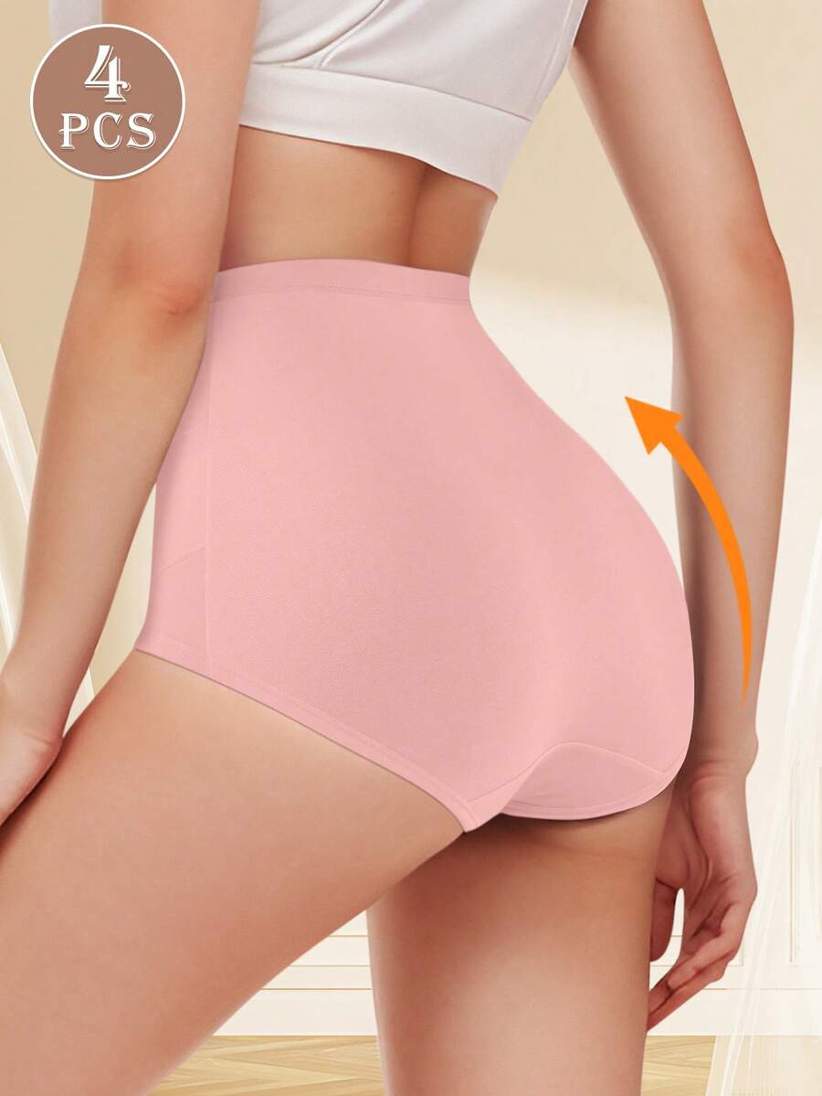 SHEIN MEIYATING طقم 4 سراويل قطنية بخصر عالي للتحكم البطن ورفع الأرداف