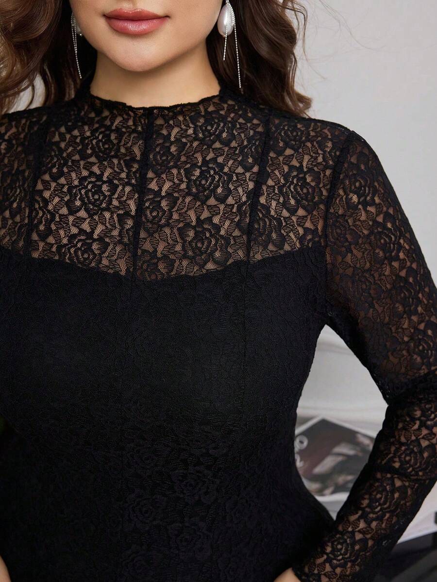 SHEIN Modelyn فستان دانتيل أسود أنيق